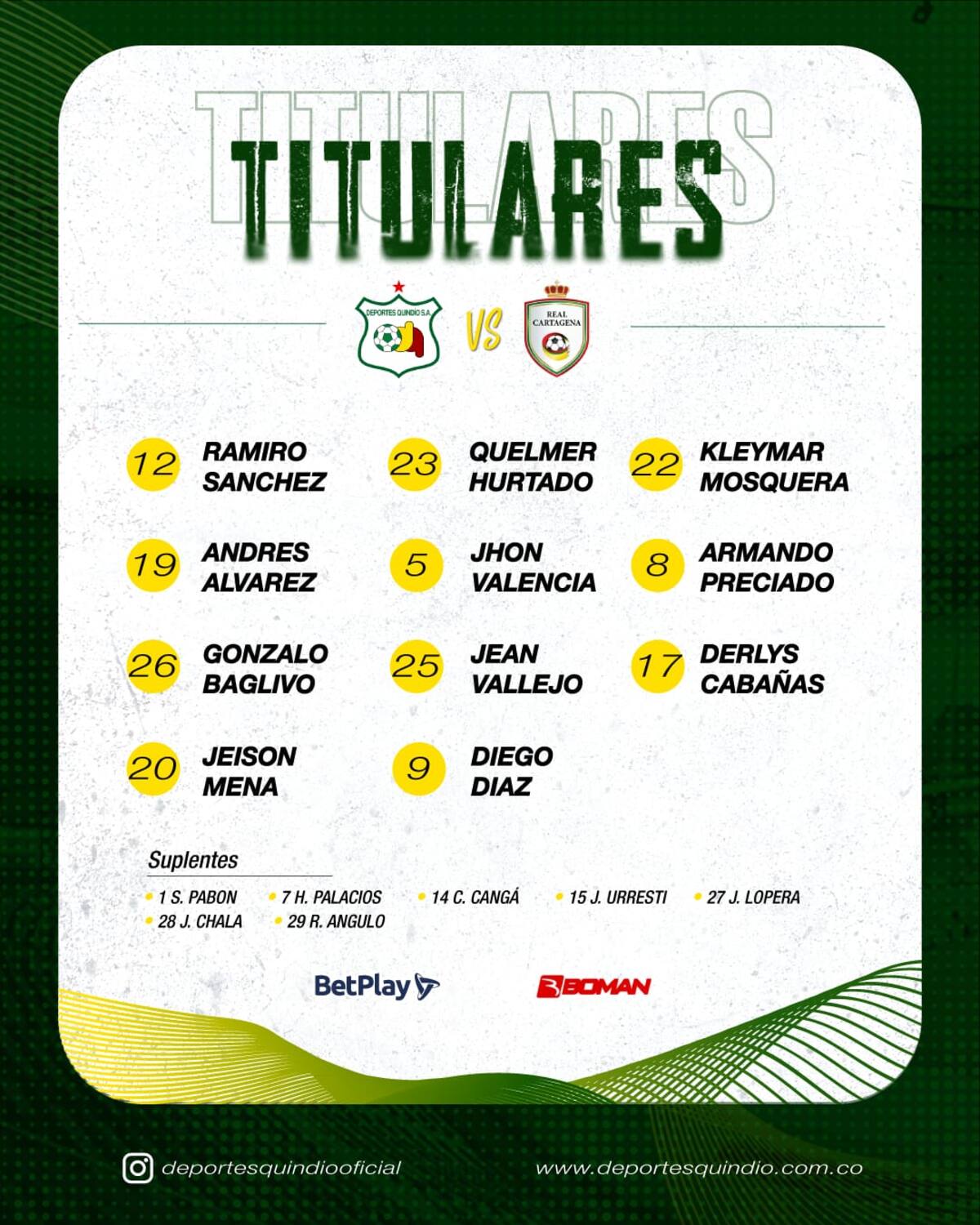 El once titular del Deportes Quindío ante Real.