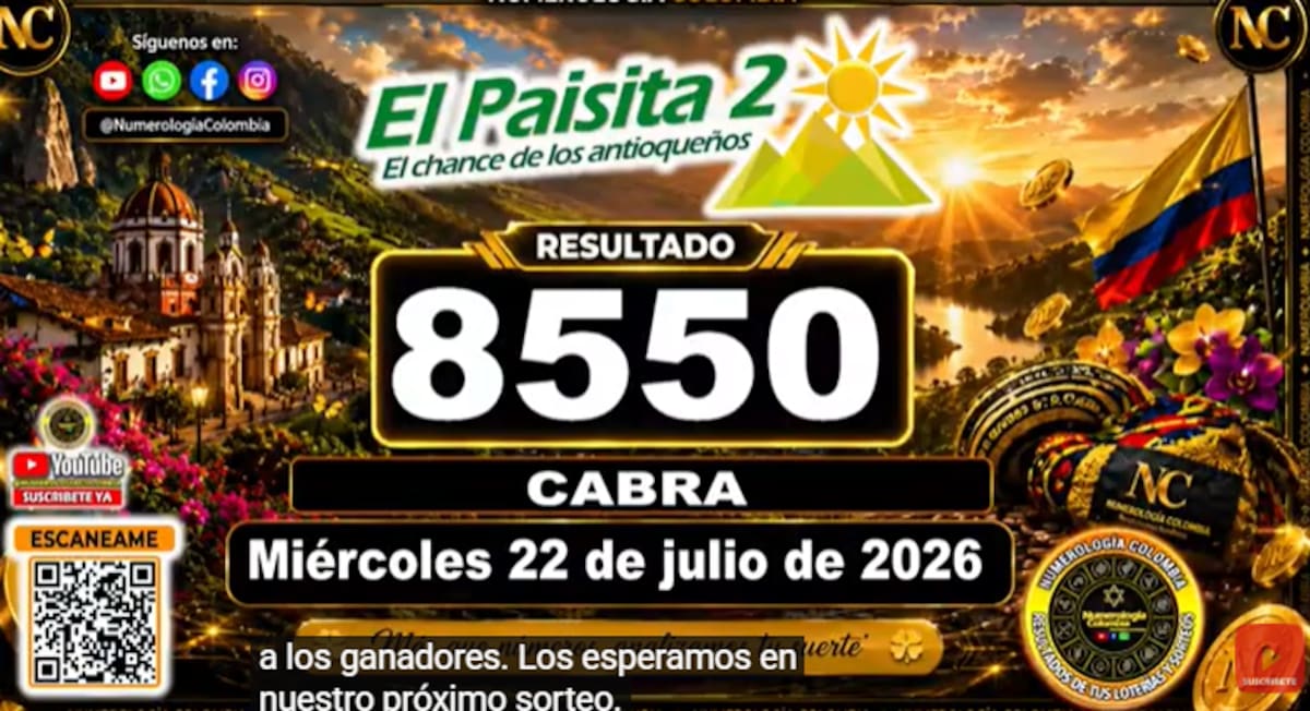 El Paisita Noche del 22 de julio de 2026. // Foto: captura de pantalla del canal de YouTube @NumerologíaColombia.
