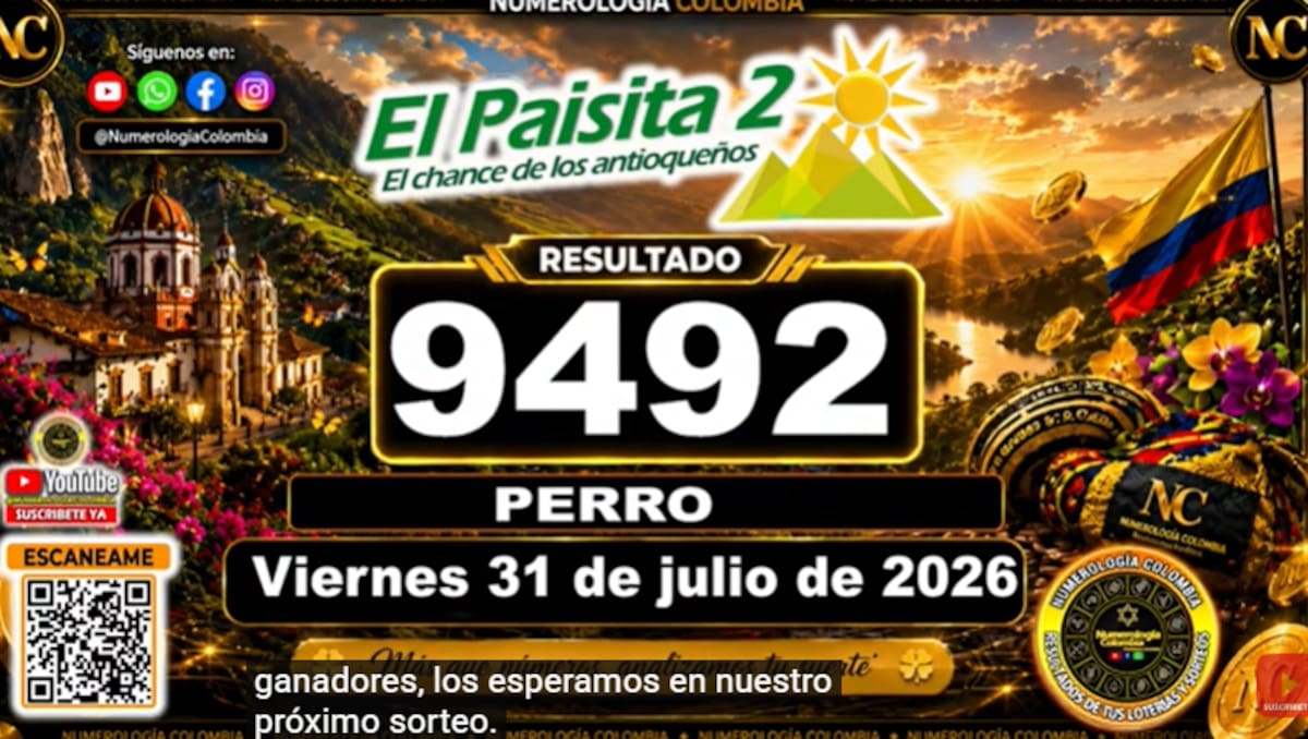 El Paisita Noche del 31 de julio de 2026. // Foto: captura de pantalla del canal de YouTube @NumerologíaColombia.