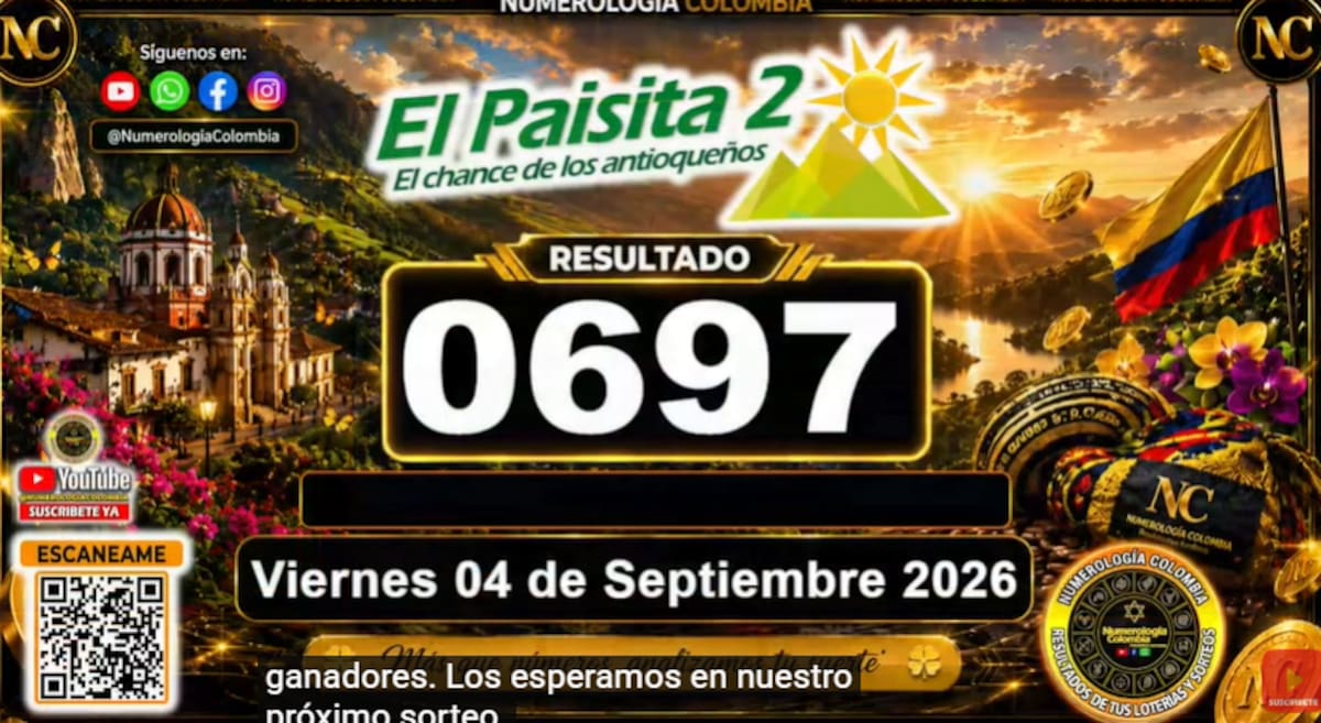 El Paisita Noche del 4 de septiembre de 2026. // Foto: captura de pantalla del canal de YouTube @NumerologíaColombia.