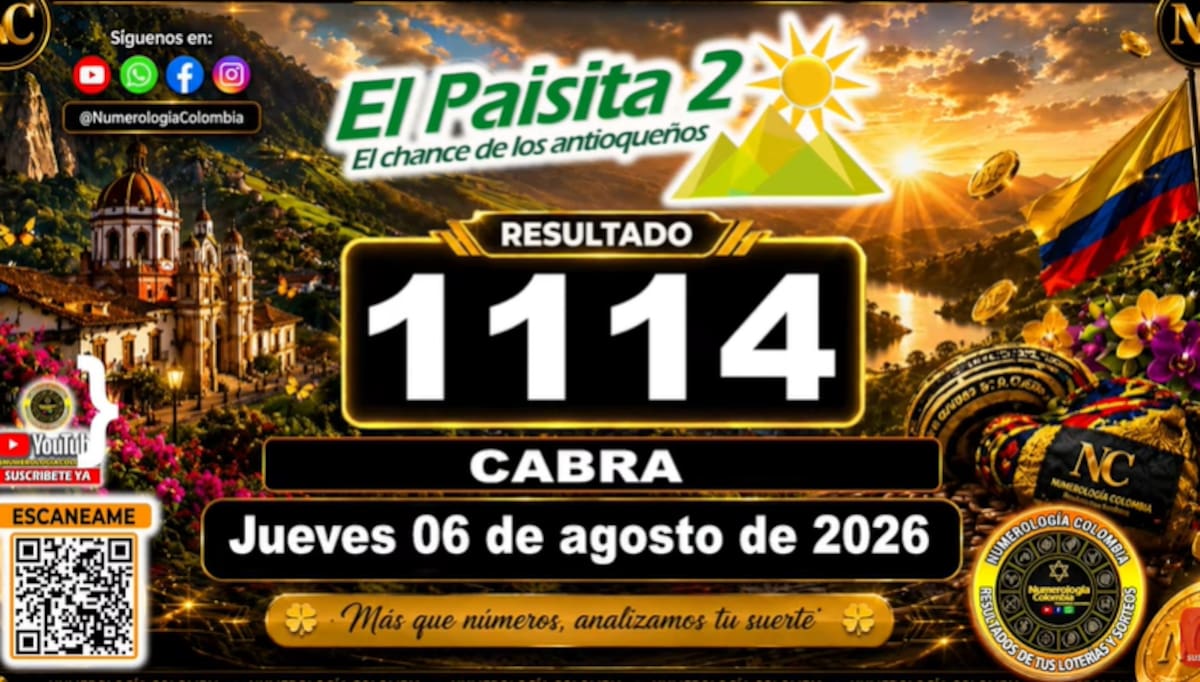 El Paisita Noche del 6 de agosto de 2026. // Foto: captura de pantalla del canal de YouTube @NumerologíaColombia.