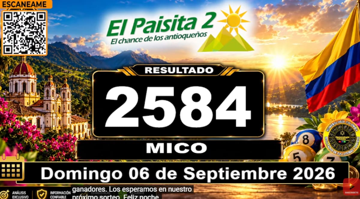 El Paisita Noche del 6 de septiembre de 2026. // Foto: captura de pantalla del canal de YouTube @NumerologíaColombia