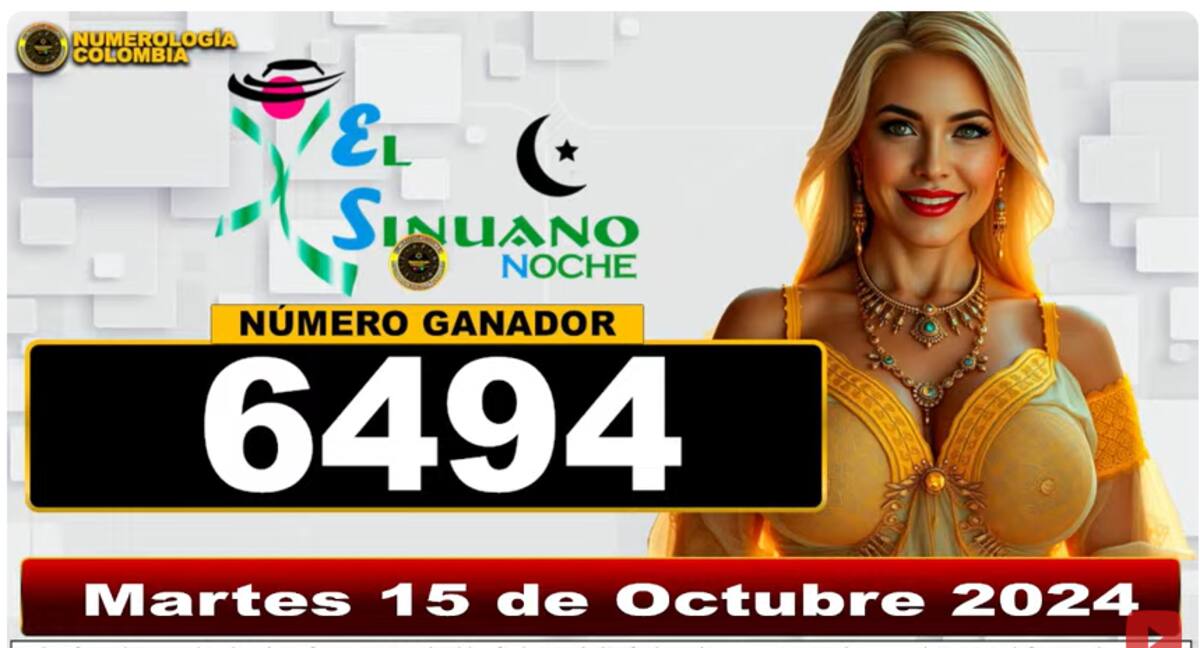 Resultado del sorteo de El Sinuano Noche de este martes 15 de octubre de 2024.
