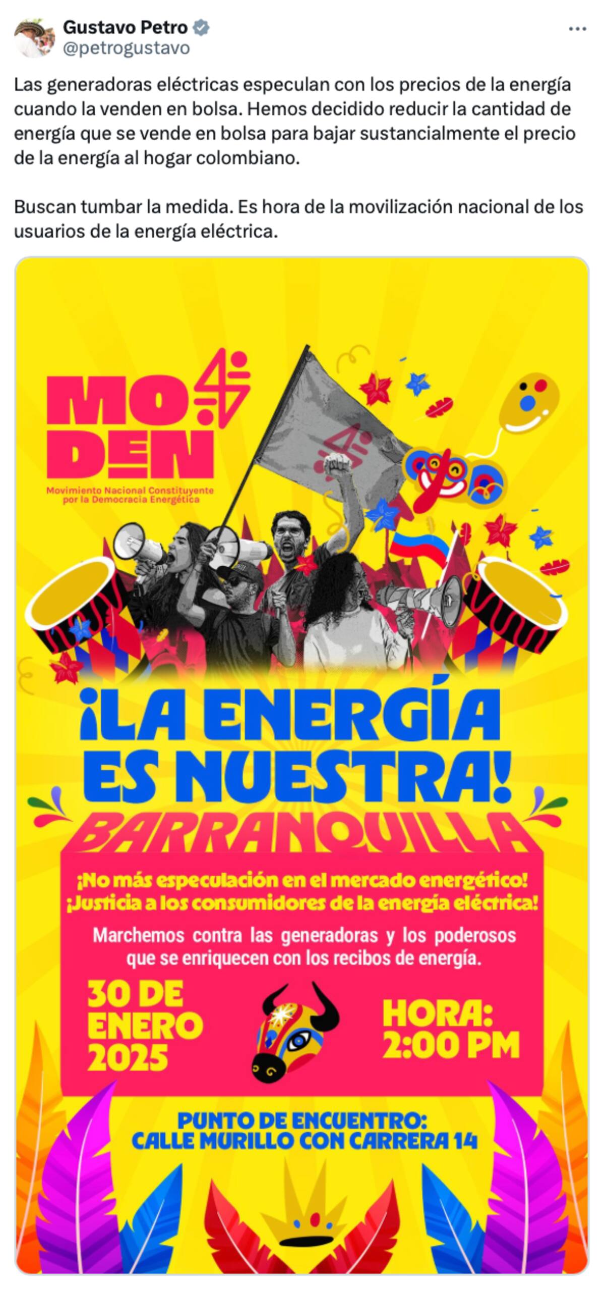 De esta manera el presidente Gustavo Petro respalda la marcha en Barranquilla contra las generadoras de energía.//Captura de pantalla.