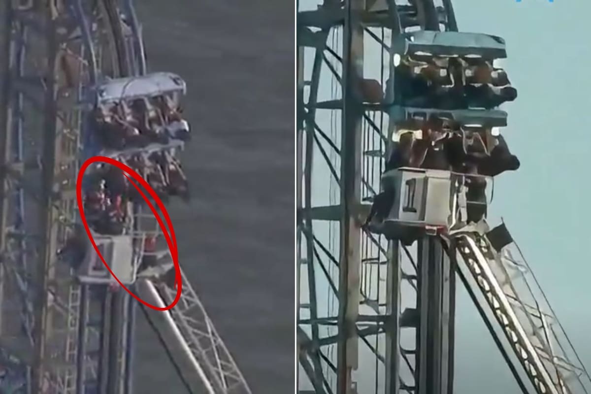 Terror en montaña rusa: 8 estudiantes quedaron atrapados a 30 metros de altura