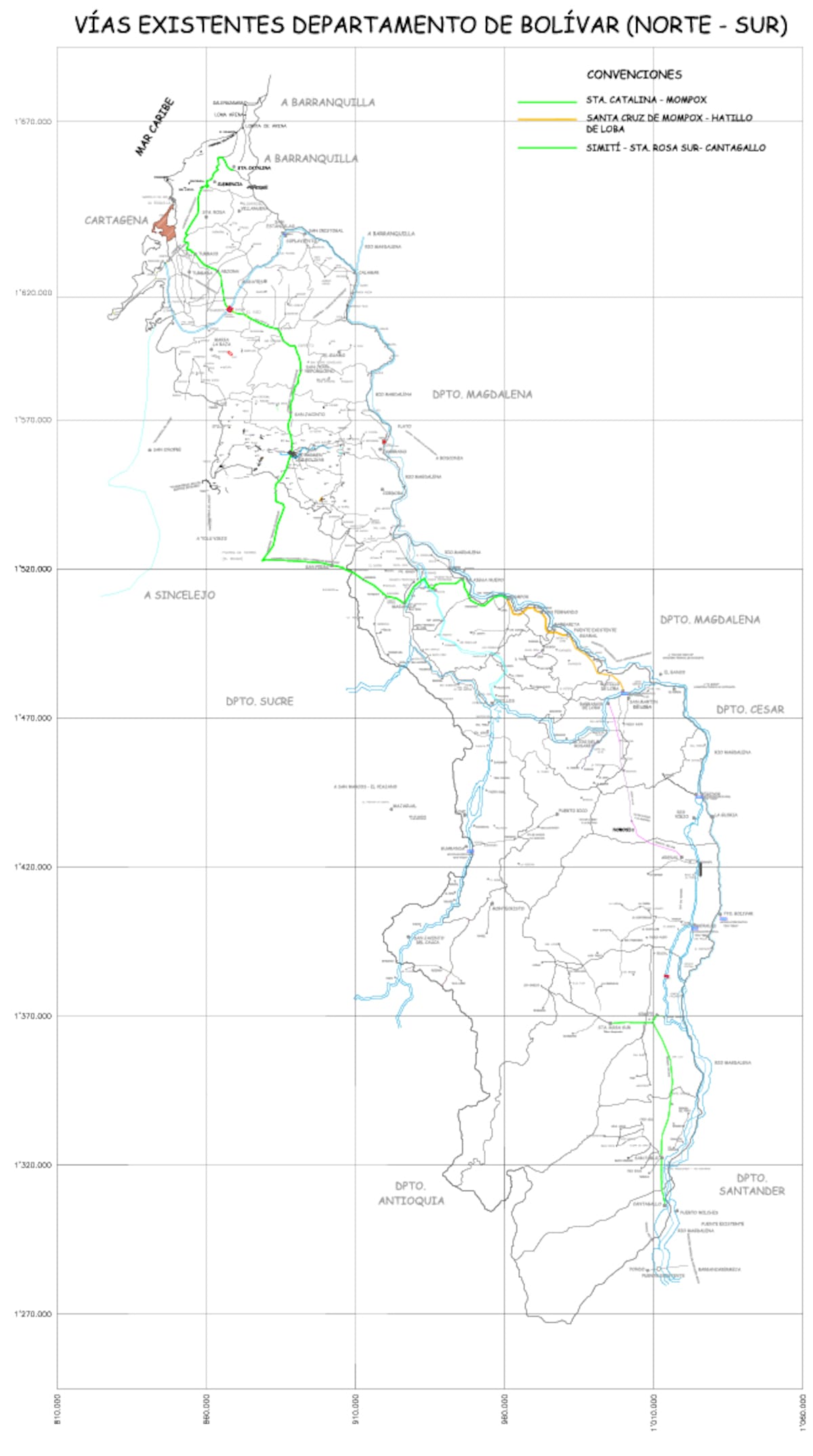 Vías existentes en el departamento de Bolívar // CORTESÍA GOBERNACIÓN DE BOLÍVAR.