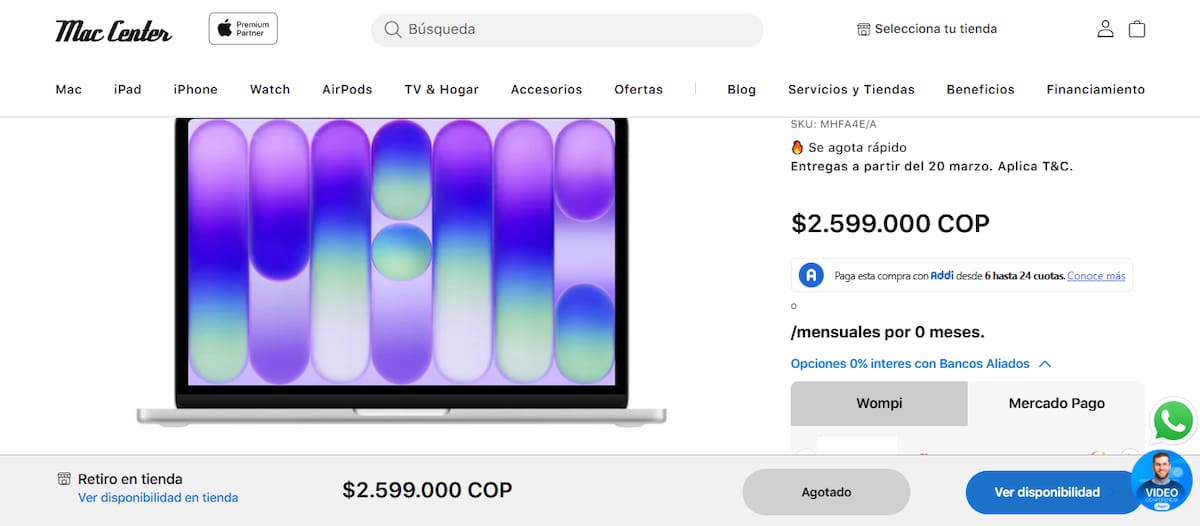 En Colombia, la página oficial de Mac Center ya publicó el precio del equipo. // captura de pantalla del sitio