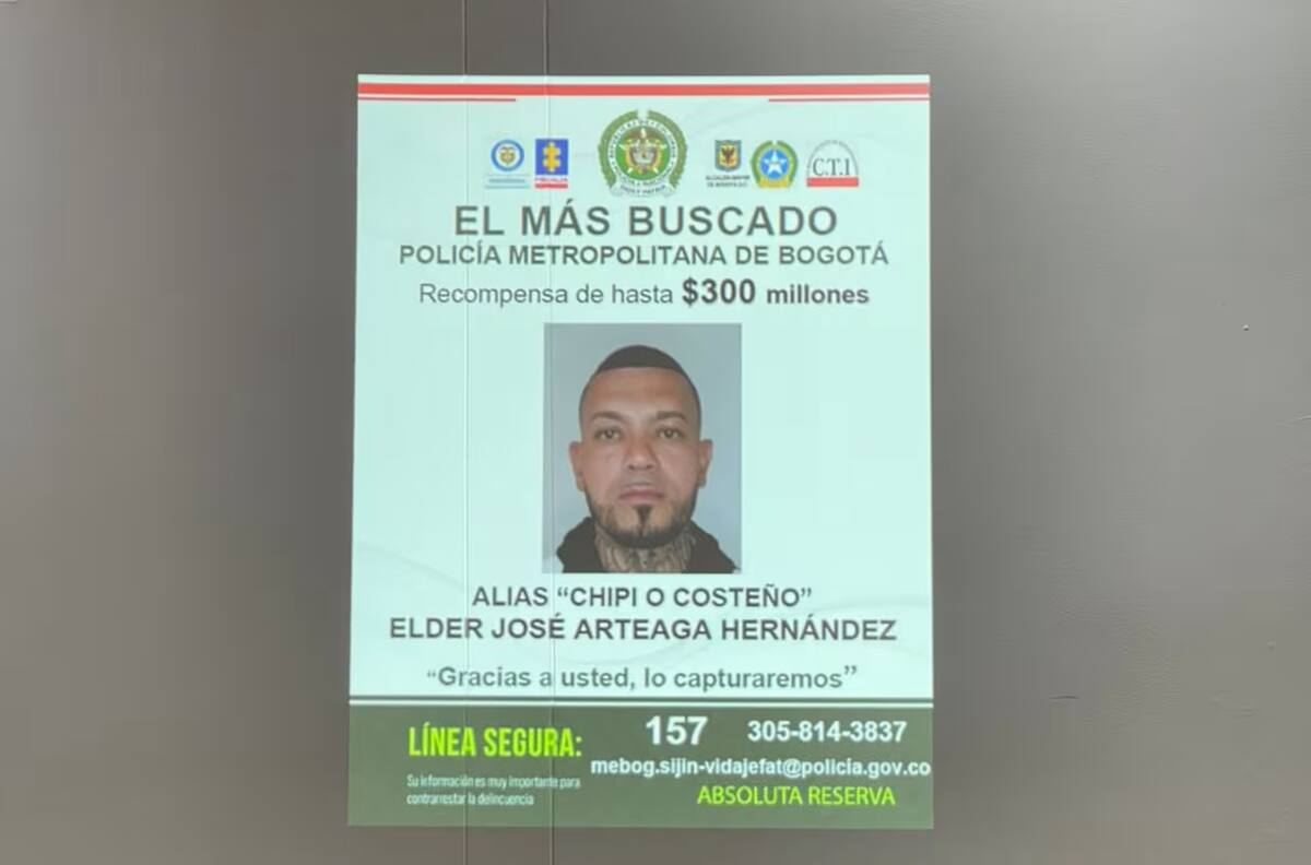 En el cartel del más buscado en Colombia, alias 'el costeño'. | Foto: Foto: cortesía Policía Nacional