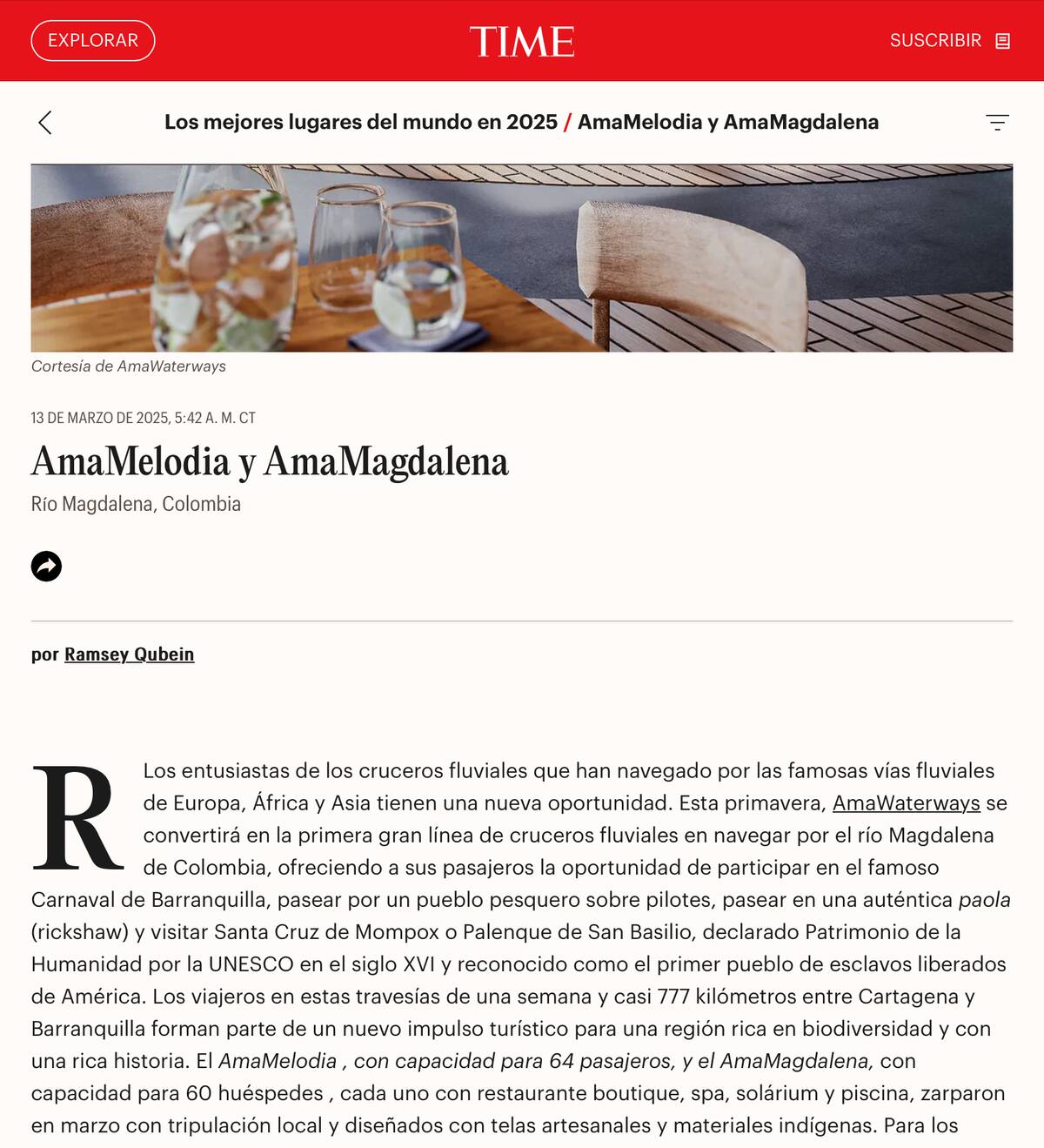 En una reciente publicación titulada “Los mejores lugares del mundo en 2025”mencionaron el turismo en el Caribe colombiano. // captura