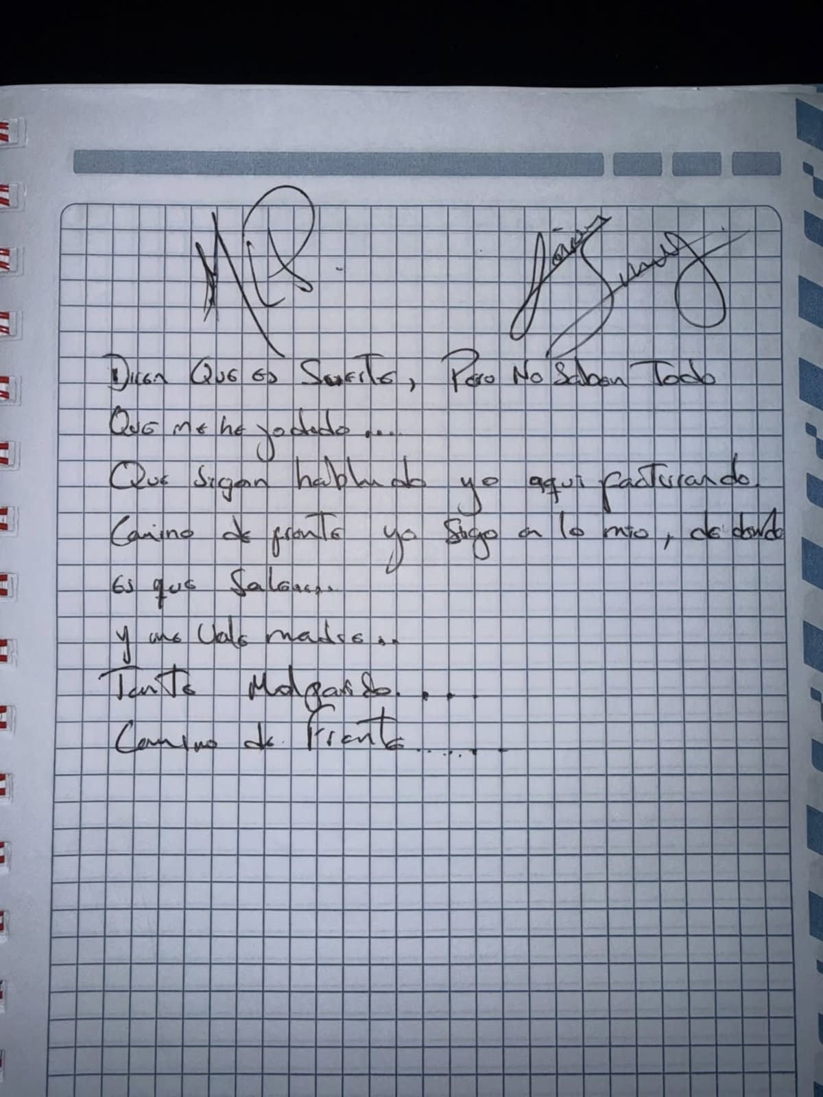 Encuentran una hoja con el puño y letra de Yeison Jiménez. //Cortesía.