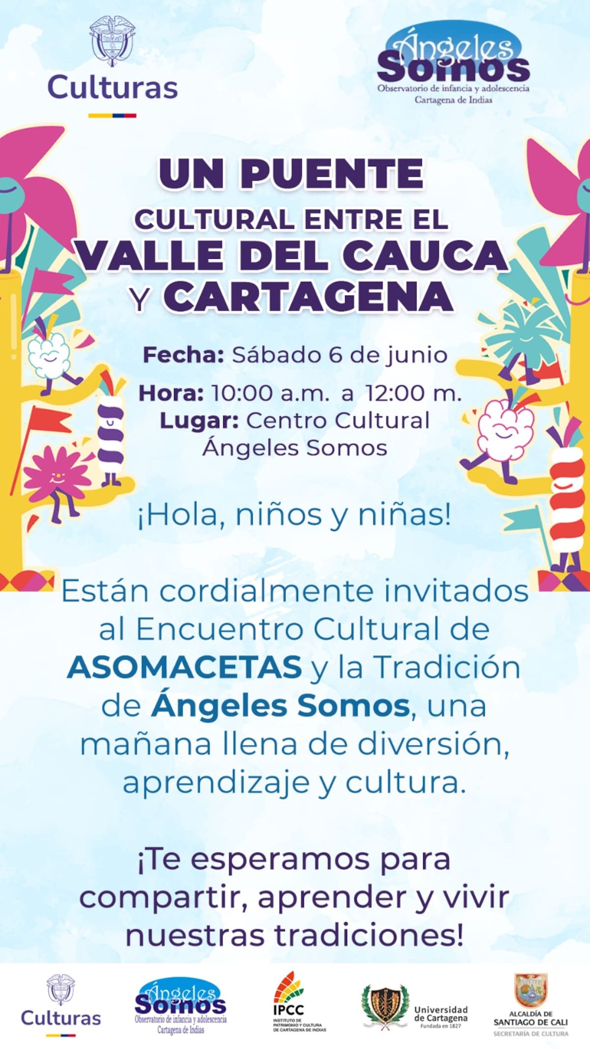 Este es el volante de invitación al encuentro cultural entres Ángeles Somos y ASOMACETAS