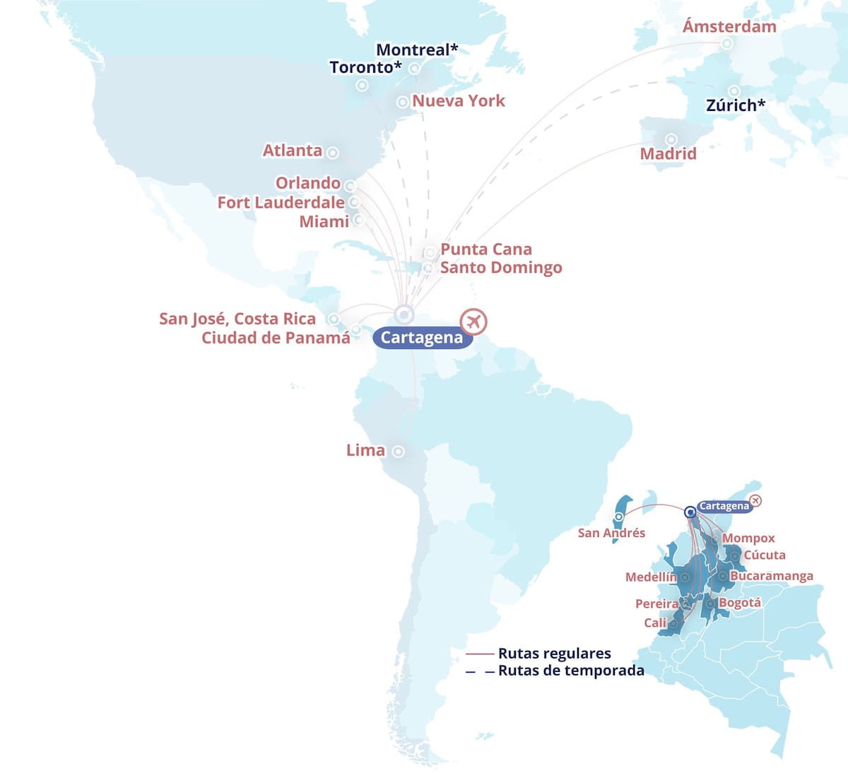 Mapas de conectividad aérea de Cartagena.