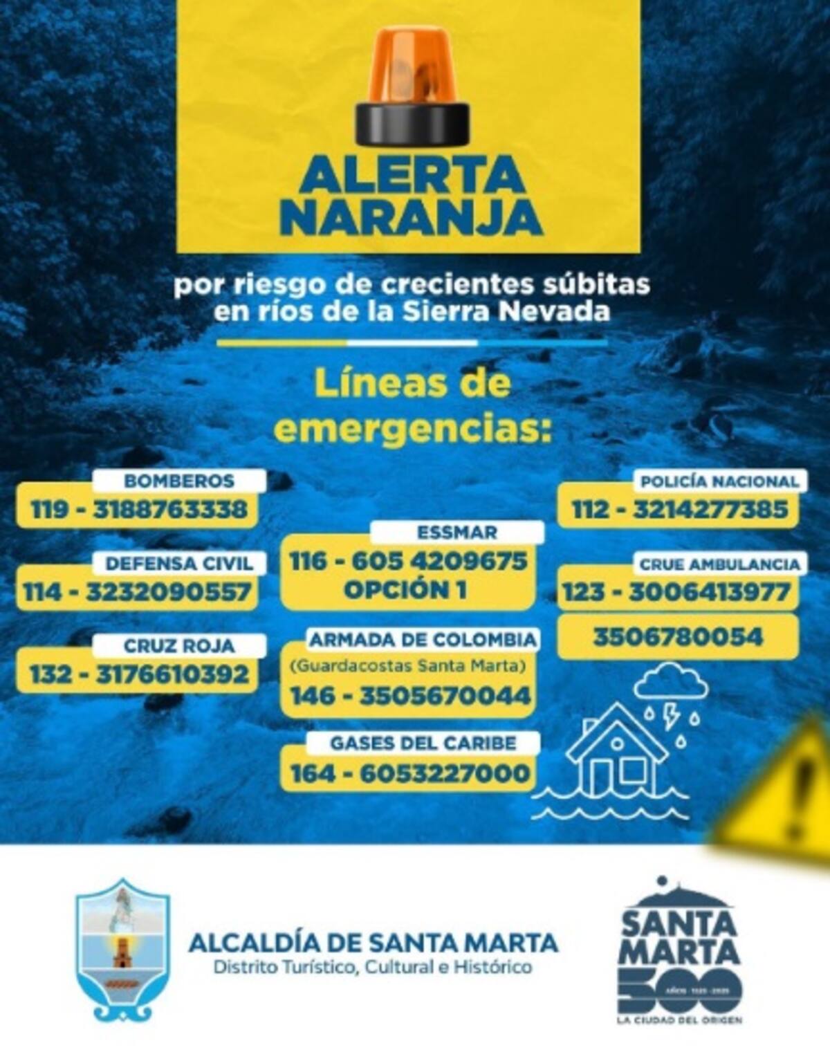 Estas son las líneas para reportar emergencias en Santa Marta. // Foto: Alcaldía de Santa Marta