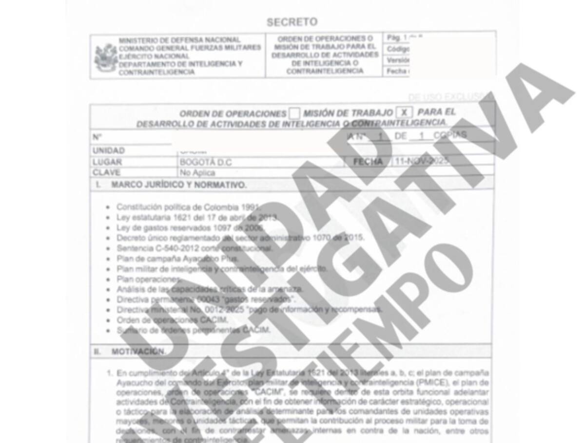 Este es el documento en el que se señala el espionaje a Idárraga. // Foto: EL TIEMPO
