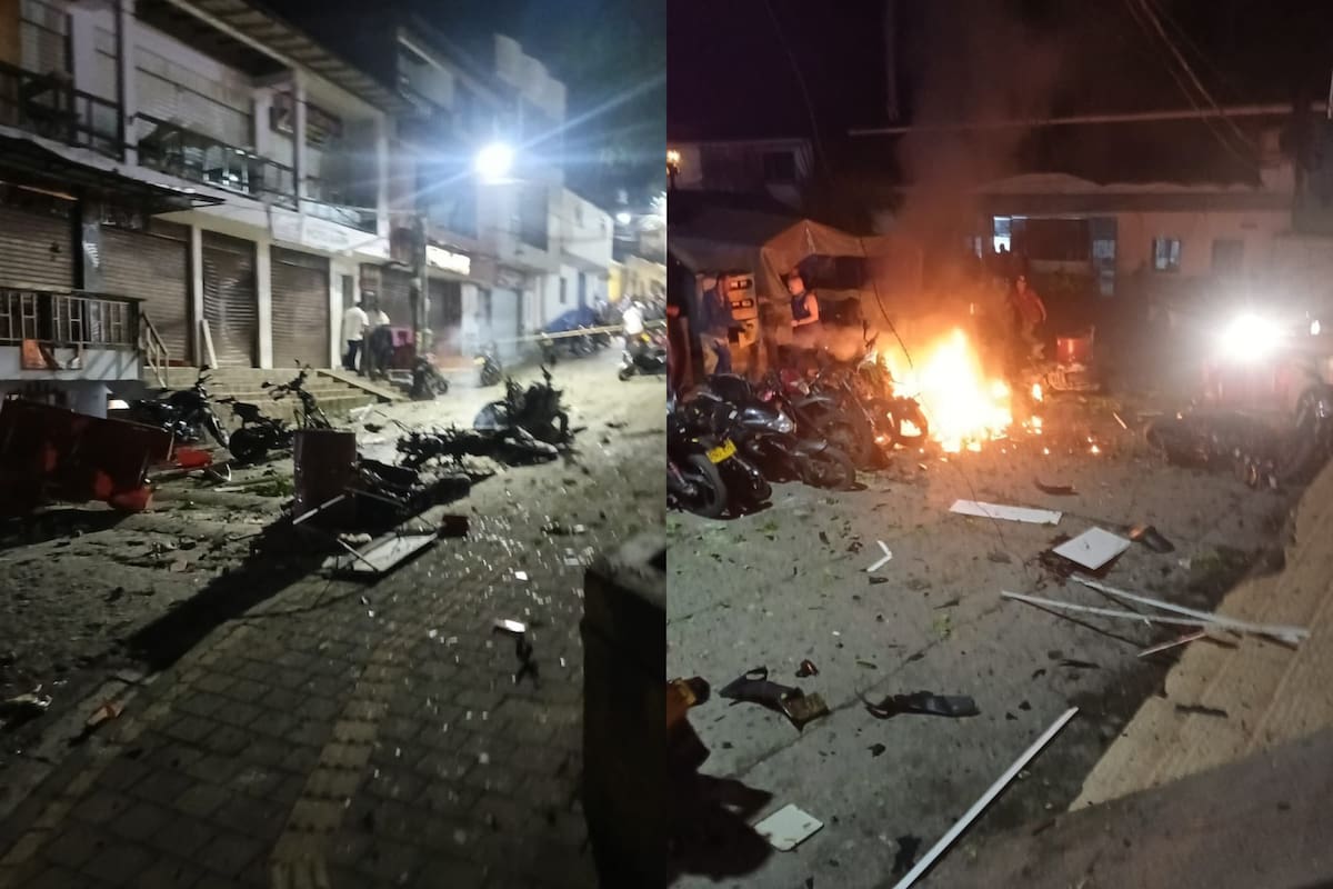 Explosión de moto bomba en Briceño, Antioquia. // Foto: tomada de X @Julian_VasquezP.