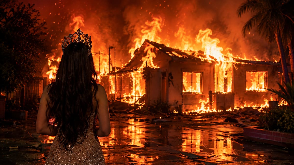 Exreina del Carnaval de Barranquilla perdió su casa en un incendio. // Imagen generada con IA