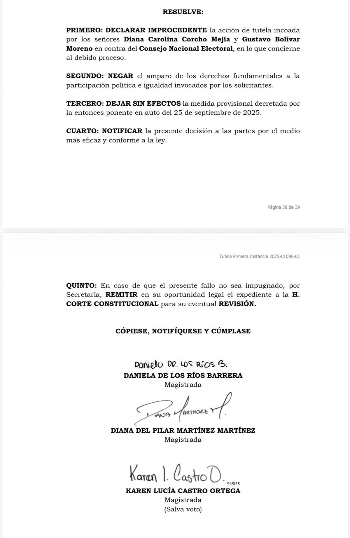 Fallo del Tribunal Superior de Bogotá