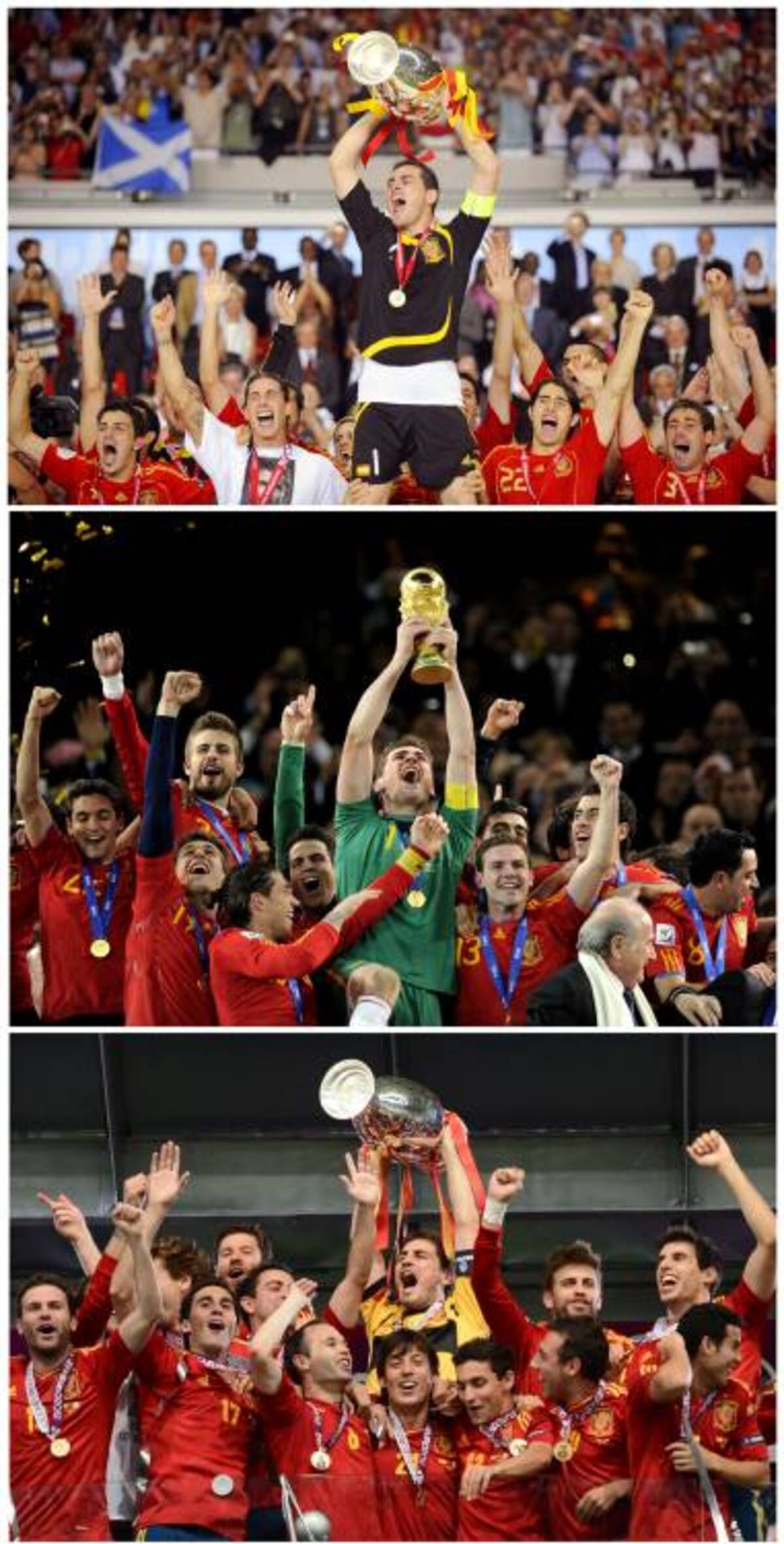 España sumó su tercer título grande de manera consecutiva (Euro 2008, Mundial 2010 y Euro 2012) alcanzando una hazaña jamás lograda. AFP OLIVER LANG