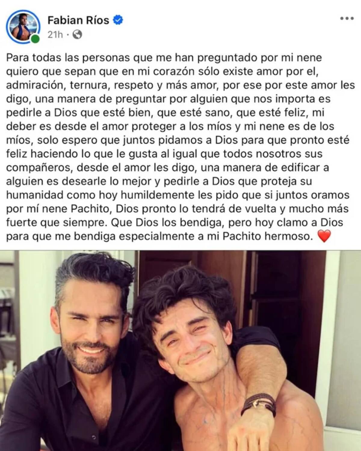 Fabián Ríos pidió oraciones por Francisco Bolívar. //Foto: Facebook Fabián Ríos.