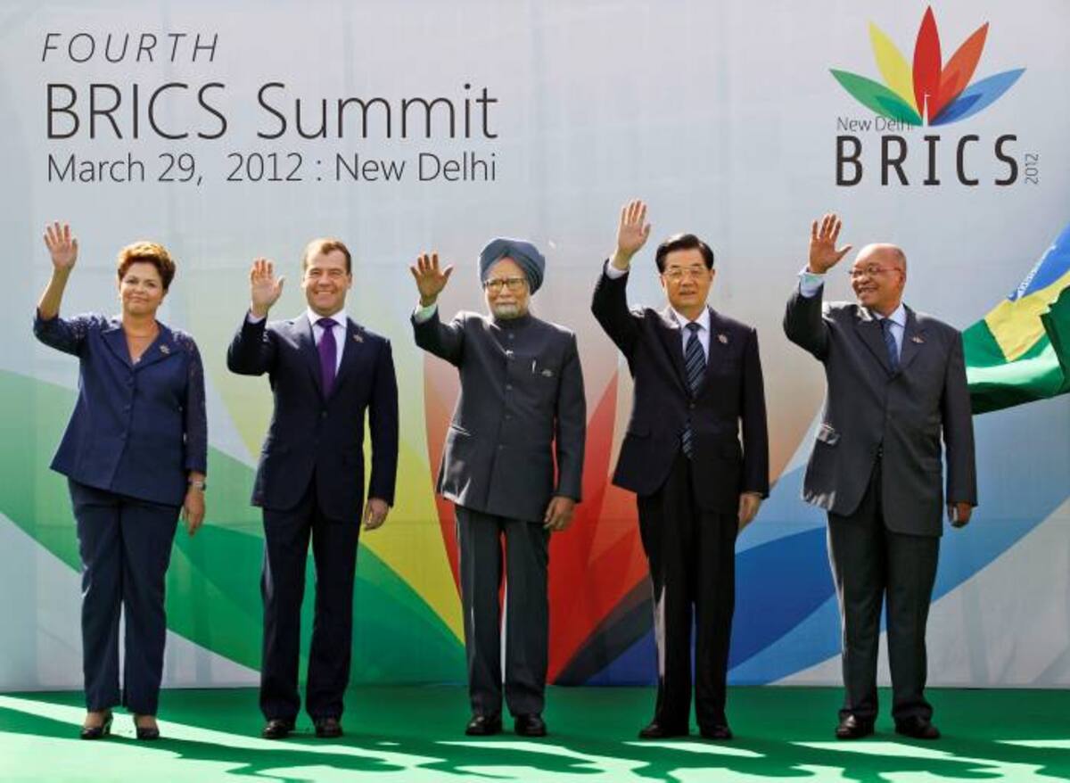 Los jefes de estado de BRICS: La presidenta brasileña, Dilma Rousseff, presidente de Rusia, Dmitry Medvedev, primer ministro de India, Manmohan Singh, presidente de China, Hu Jintao y el presidente de Sudáfrica, Jacob Zuma AP Saurabh Das