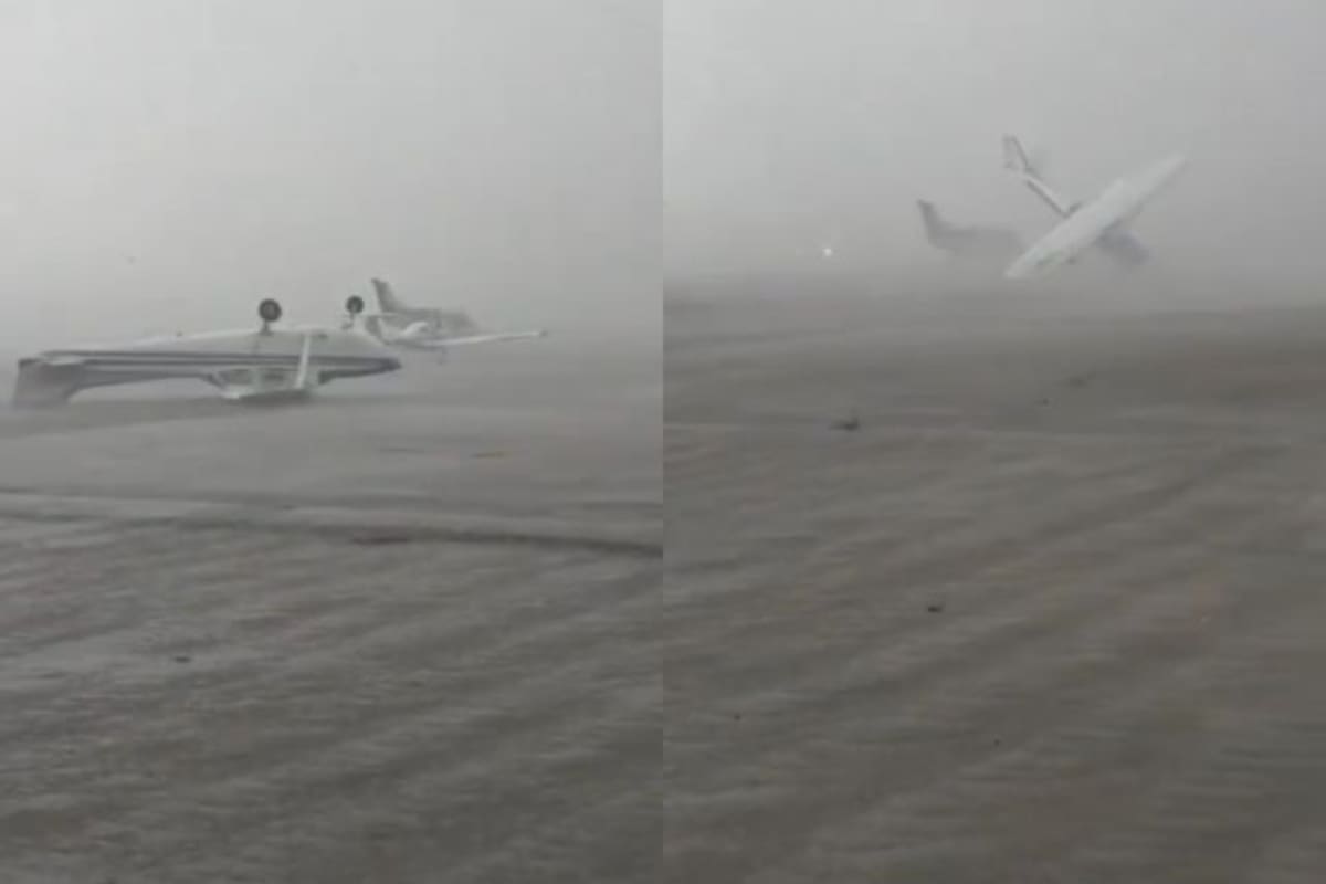 Video: vientos de hasta 130 km/h arrastran avionetas en aeropuerto de Forlí, Italia