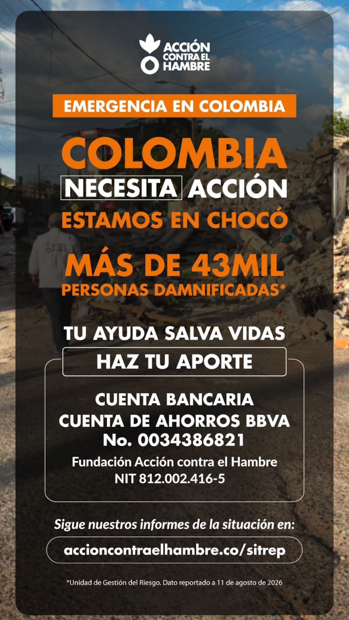 Fundación Granitos de Paz y Acción contra el Hambre se unen para ayudar a los afectados por el terremoto en Chocó. // Foto: cortesía - Fundación Acción contra el Hambre