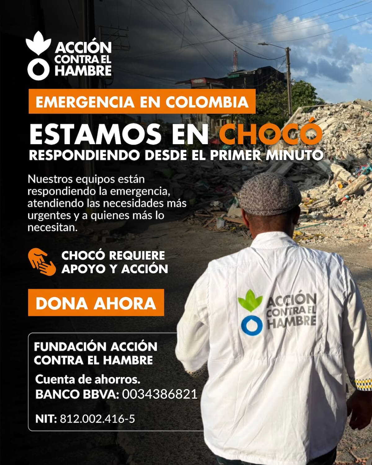 Fundación Granitos de Paz y Acción contra el Hambre se unen para ayudar a los afectados por el terremoto en Chocó. // Foto: cortesía - Fundación Acción contra el Hambre