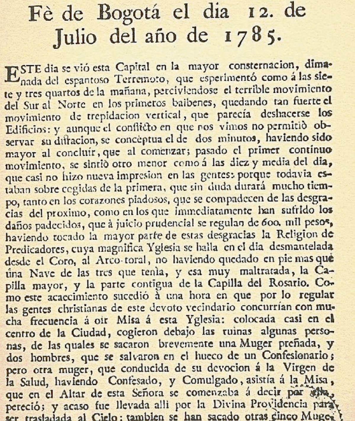 Primera página de la Gaceta de Santa Fe de Bogotá, 1785.