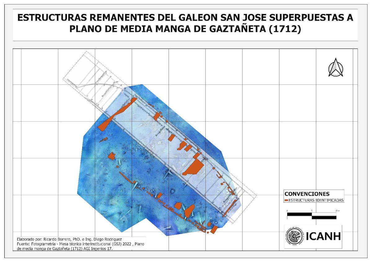 Estructuras remanentes del Galéon San José. // Instituto Colombiano de Antropología e Historia (ICANH)