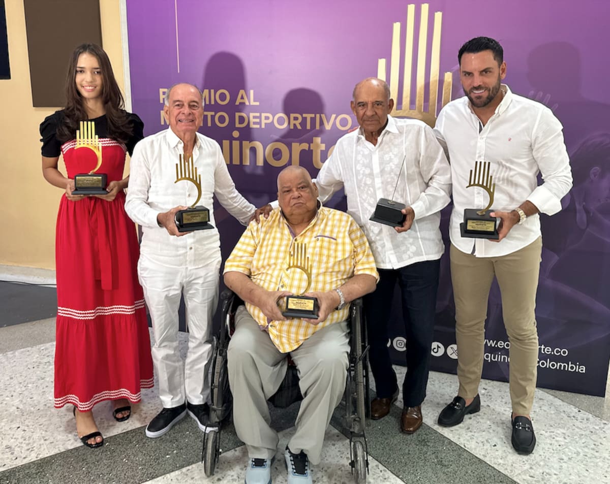María Millán, Wilder Molina, Julio Peñaloza, Jesús Toto Rubio, y Mario Sebastián Viera, los ganadores del Premio al Mérito Deportivo en el año 2025.//El Universal.