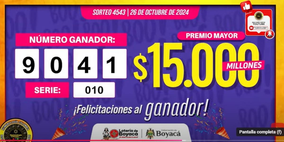 Ganadores del sorteo de la Lotería de Boyacá. // Foto: captura de pantalla