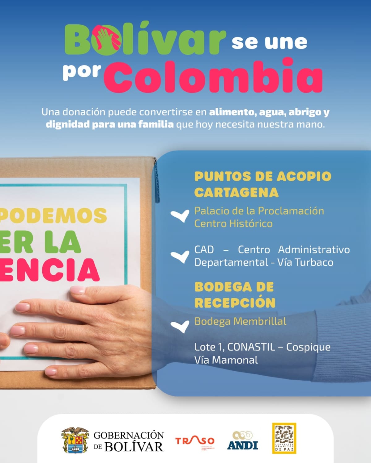 Gobernación de Bolívar lidera recolección de ayudas humanitarias para afectados por terremoto en Colombia. // Foto: Cortesía - Gobernación de Bolívar.