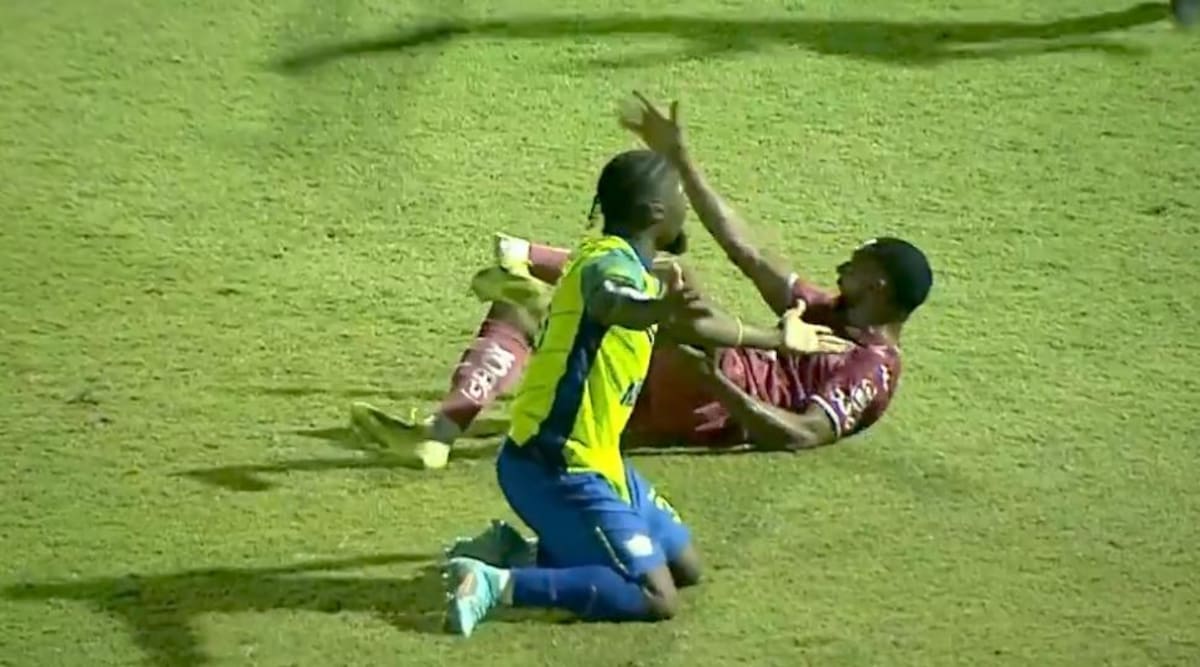 La impactante imagen de la lesión de Romario Da Silva quedó registrada en la transmisión del partido de Motagua contra Olancho del fútbol hondureño. // Foto: captura de video de X @Barras_LATAM.