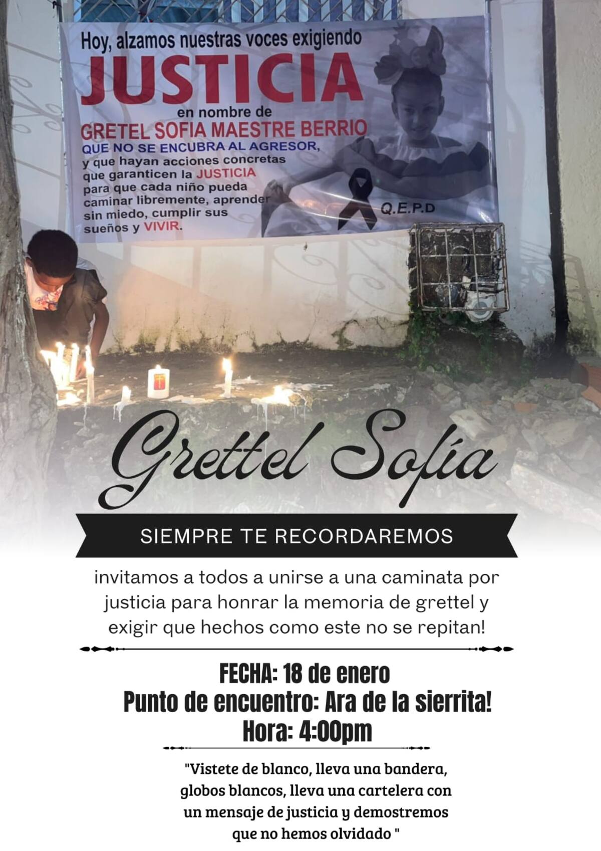 La invitación a la caminata para exigir justicia por la muerte de la pequeña de 9 años. //Foto suministrada por la familia.