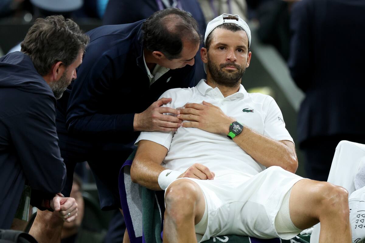 Grigor Dimitrov, de Bulgaria, iba ganando a Jannik Sinner y abandonó tras lesión. //Foto, EFE: NEIL HALL