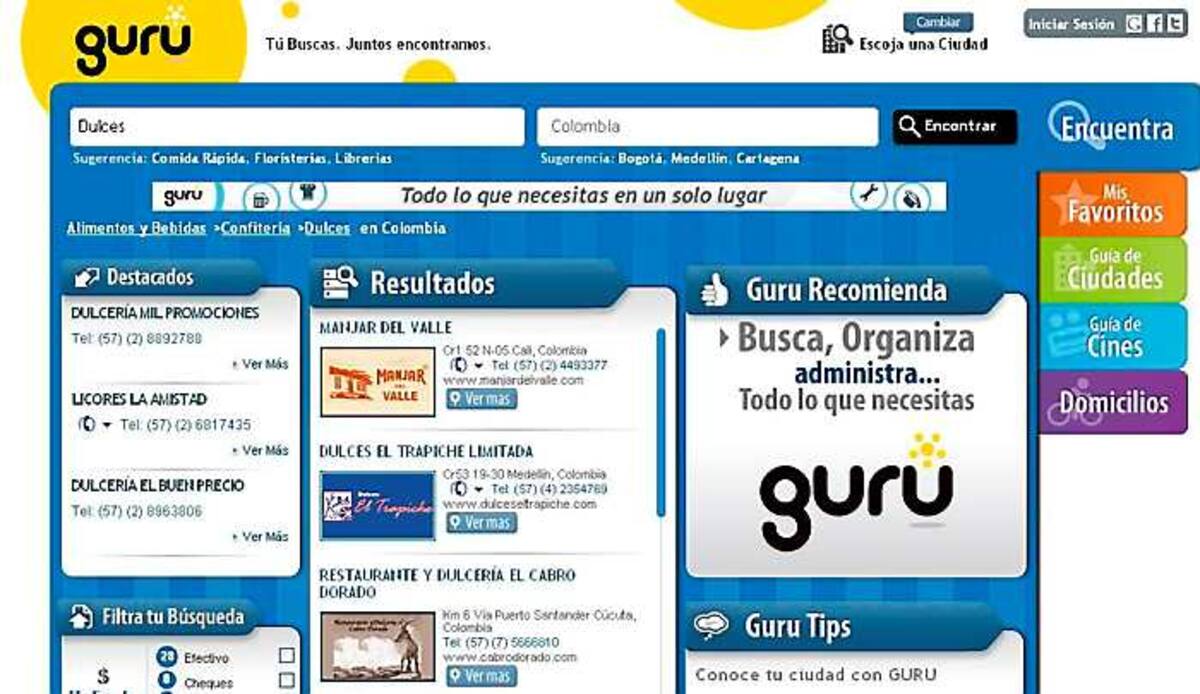 Fue lanzado en Colombia el portal Ciudad Gurú, una iniciativa de búsqueda de téléfonos y direcciones en línea, que ha permitido a la empresa Carvajal entrar en la era de las aplicaciones web y on line. Cortesía