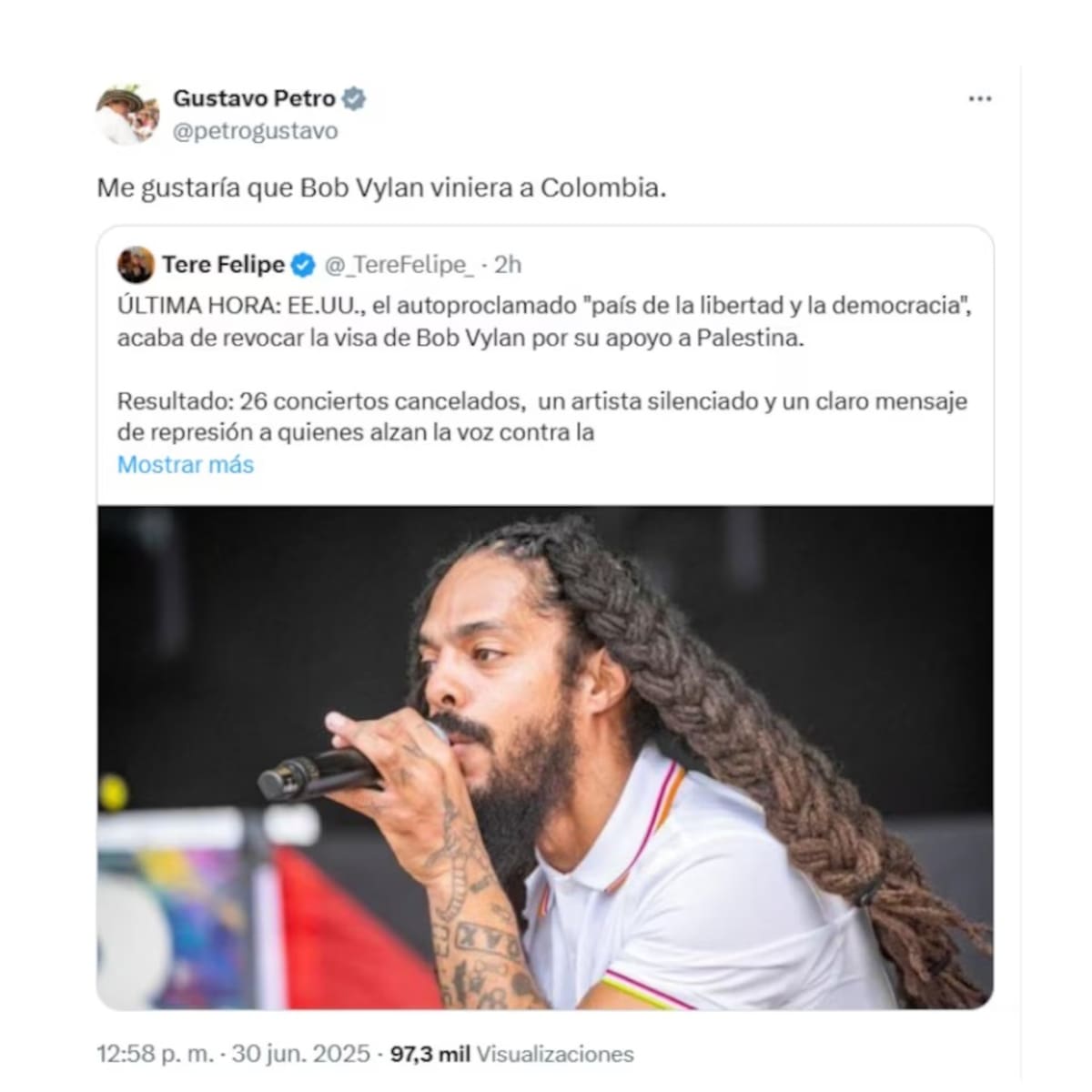 Gustavo Petro se pronuncia sobre el incidente de Bob Vylan. //Foto: tomada de X.