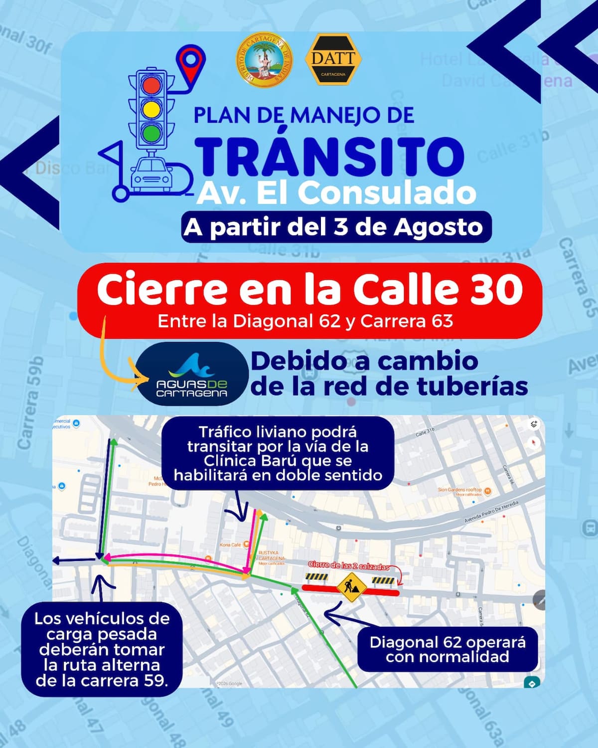 Habrá cierre en la avenida El Consulado: conozca las vías alternas. // cortesía: Distrito de Cartagena