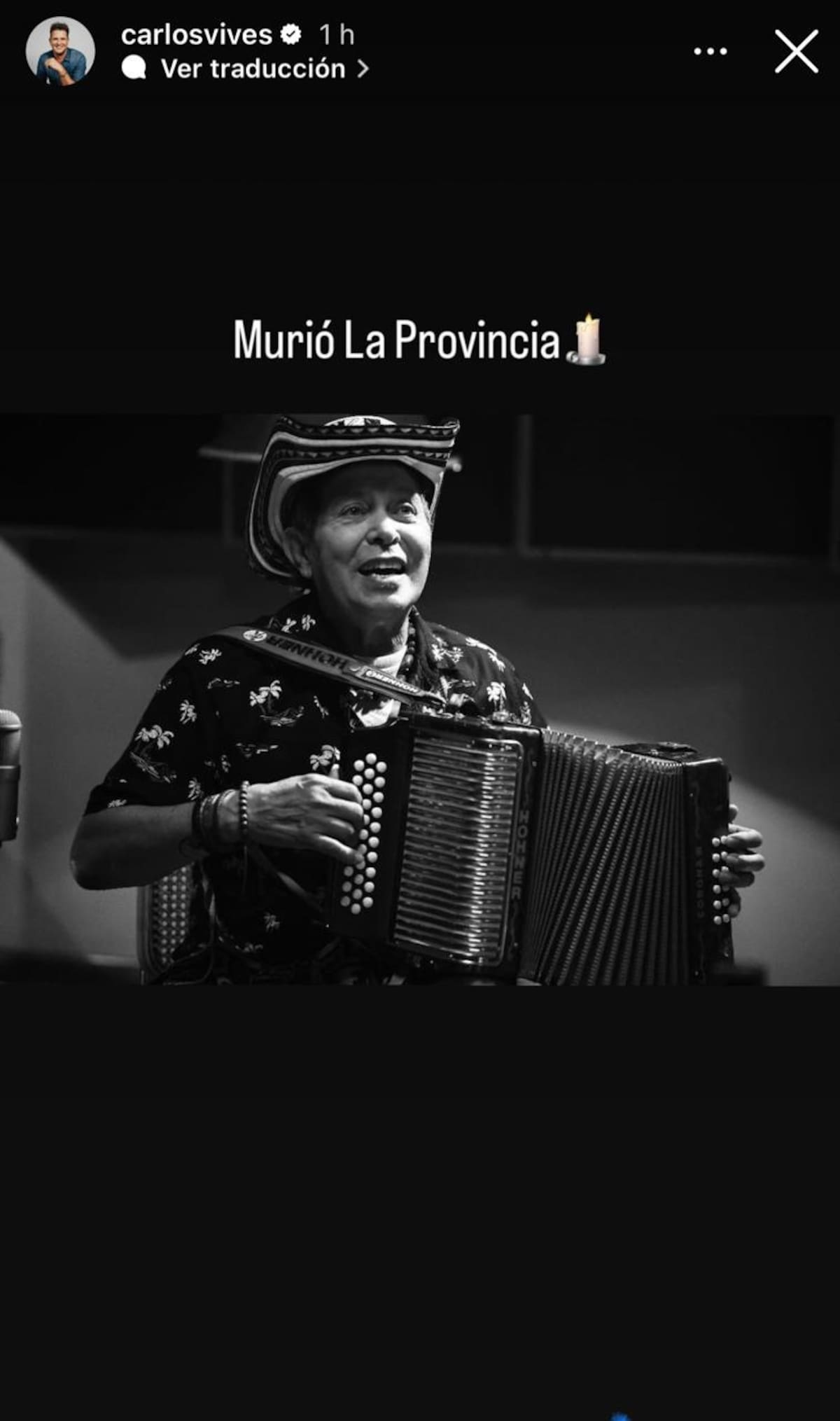 Este fue el mensaje que Carlos Vives compartió en sus historias de Instagram.