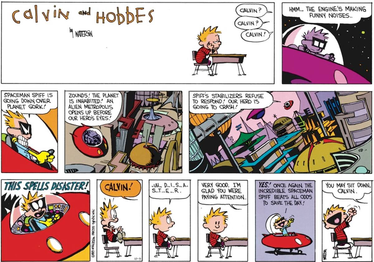 Calvin sueña despierto en clase. //Foto: Gogocomics
