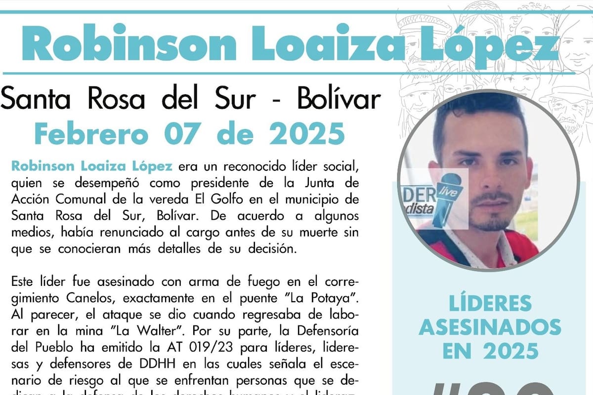 Este era Robinson Loaiza, el líder social que mataron en Bolívar