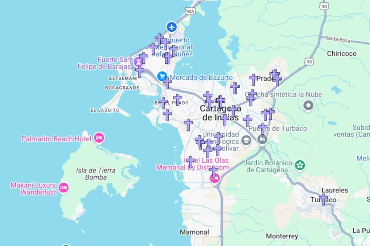 Mapa de los barrios donde asesinaron en enero y febrero en Cartagena