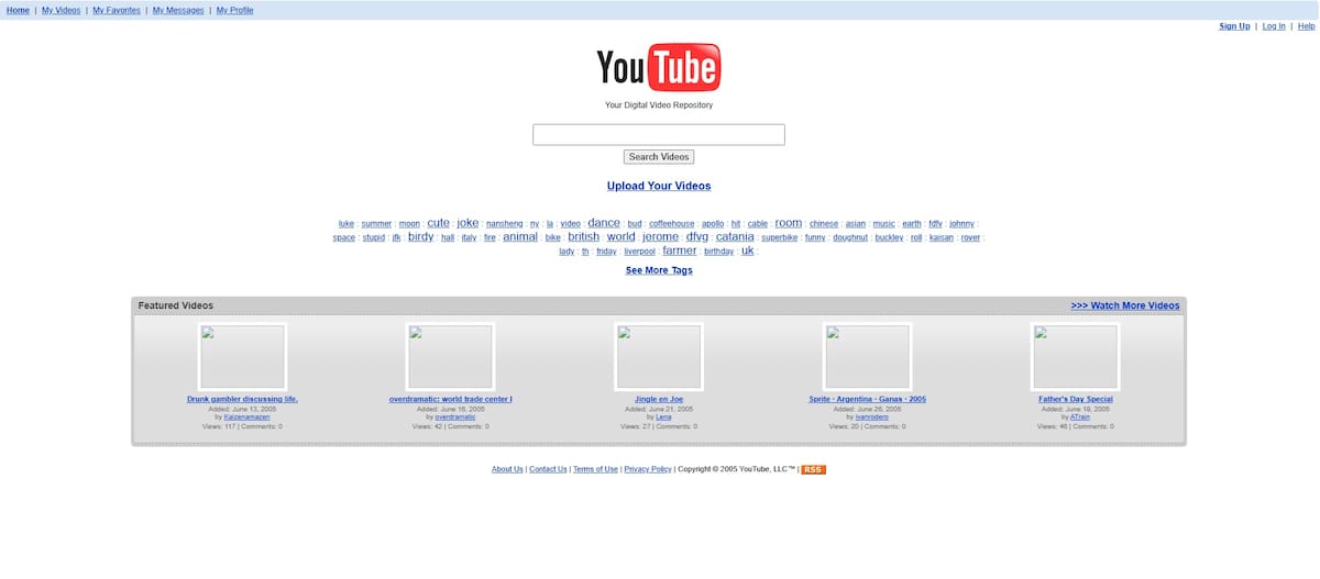 Primera imagen de cómo lucía Youtube en 2005. // Captura de pantalla.