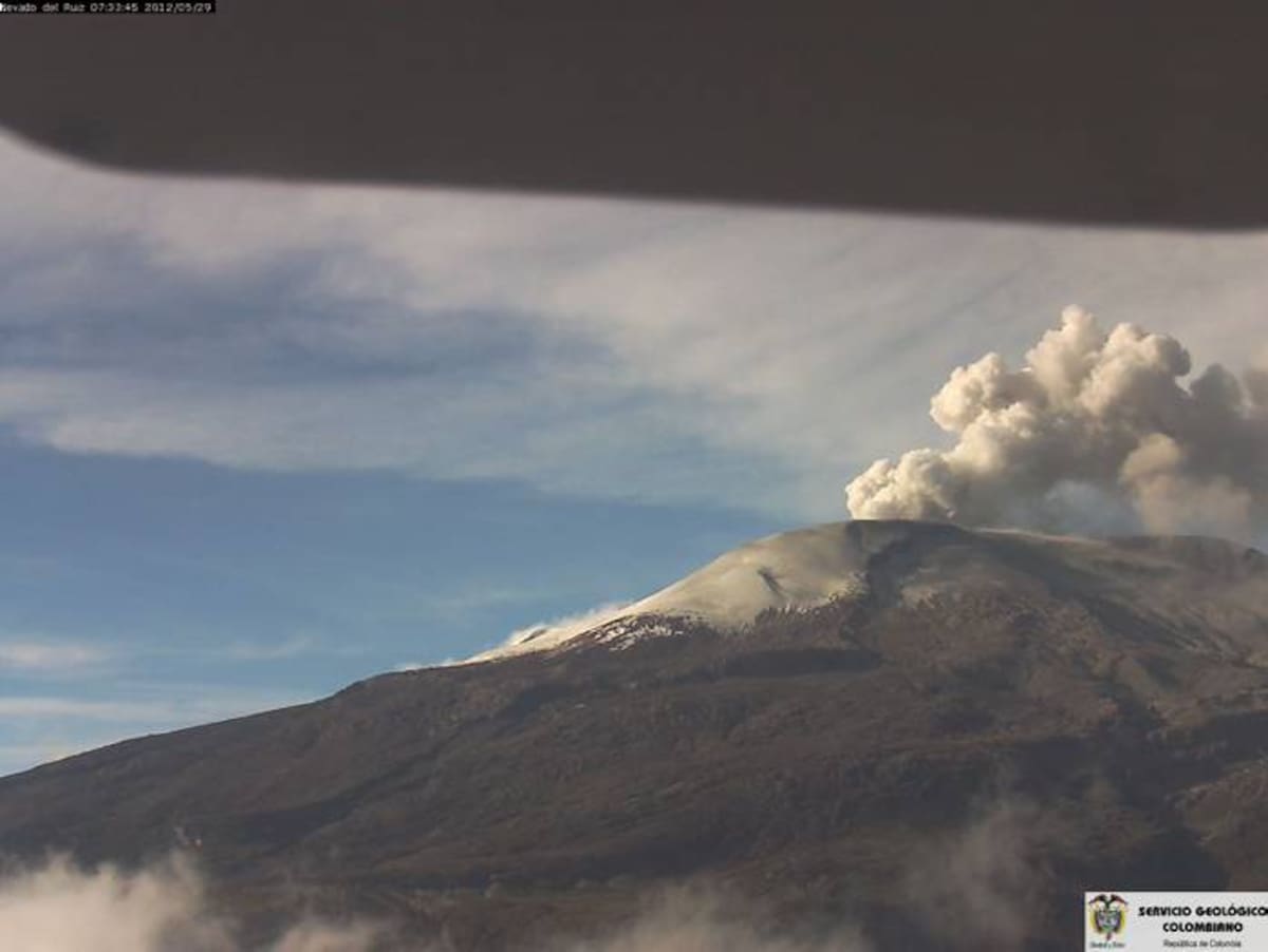 Imagen tomada al Volcán Nevado del Ruiz a través de la cámara ubicada en el Cerro Gualí, el día 29 de mayo de 2012 a las 7:33 am.(Colprensa - Cortesía Ingeominas).