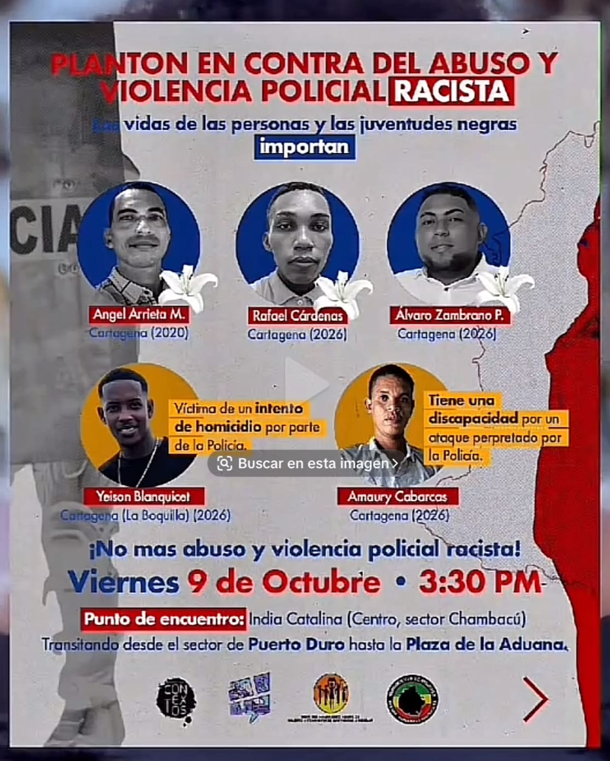 Imagen tomada del flayer de comunicación sobre el plantón contra la violencia policial.