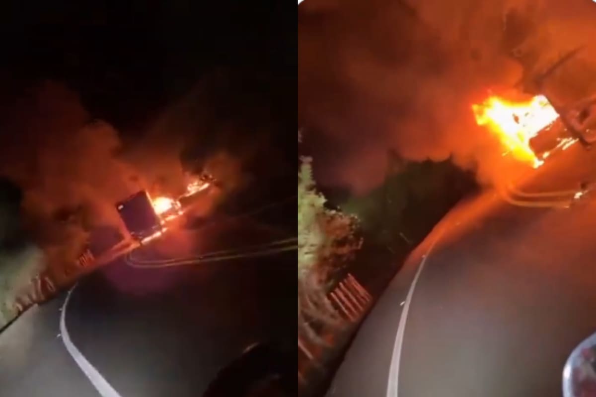 Hombres armados prenden fuego a vehículos en Dagua, Valle del Cauca. // Foto: captura de video.