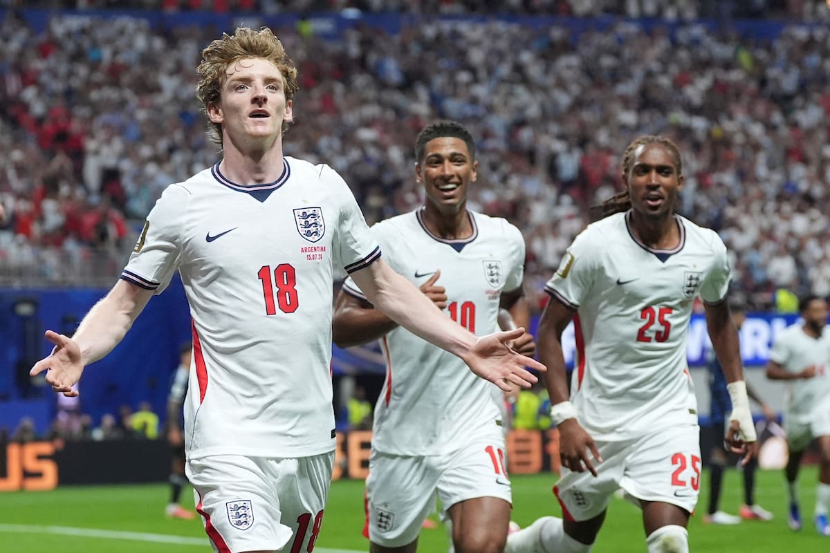 El inglés Anthony Gordon (18) había puesto en ventaja a su selección contra Argentina en las semifinales del Mundial. //Foto, AP: Stephanie Scarbrough
