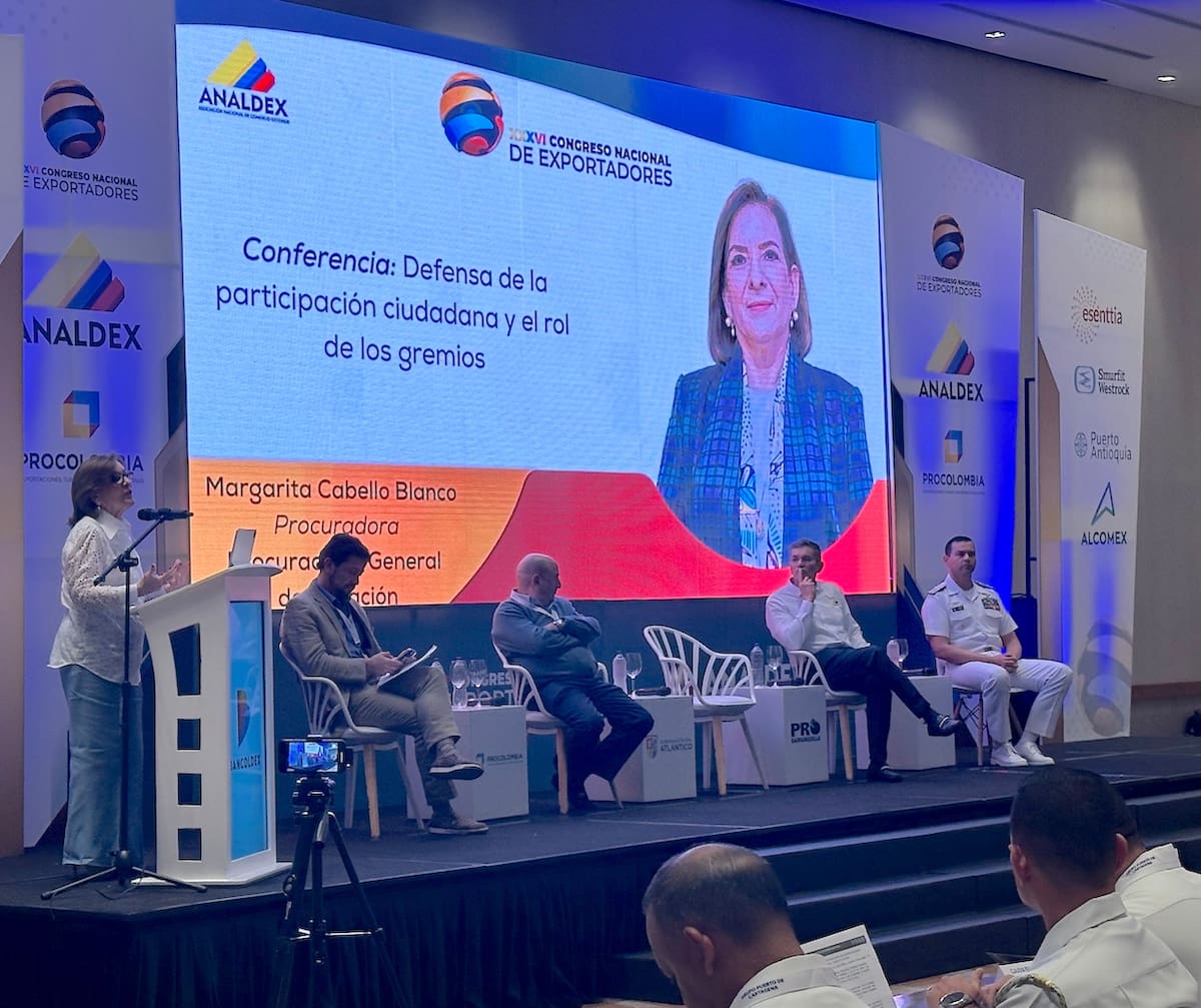 Margarita Cabello Blanco, procuradora General de la Nación, durante su intervención en el XXXVI Congreso Nacional de Exportadores, que se cumple en Barranquilla y que organiza Analdex.