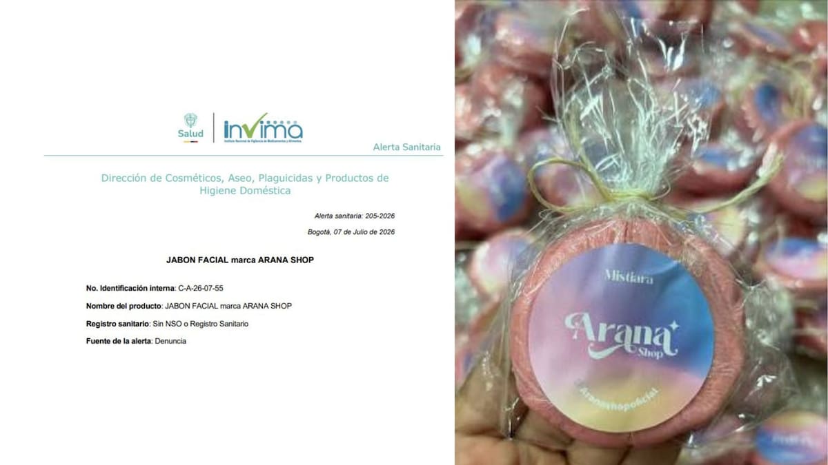 Invima alerta sobre el Jabón Facial Arana Shop por venta ilegal. // captura de pantalla de alerta de Invima