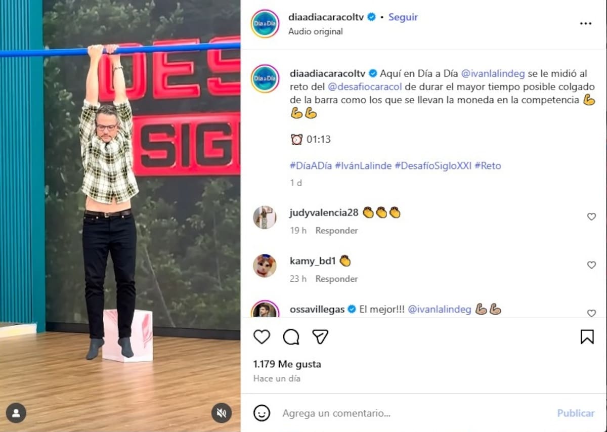 Iván Lalinde participando del reto de la moneda dorada haciendo un tiempo de 01:13 segundo. // captura tomada de red IG @diaadiacaracoltv